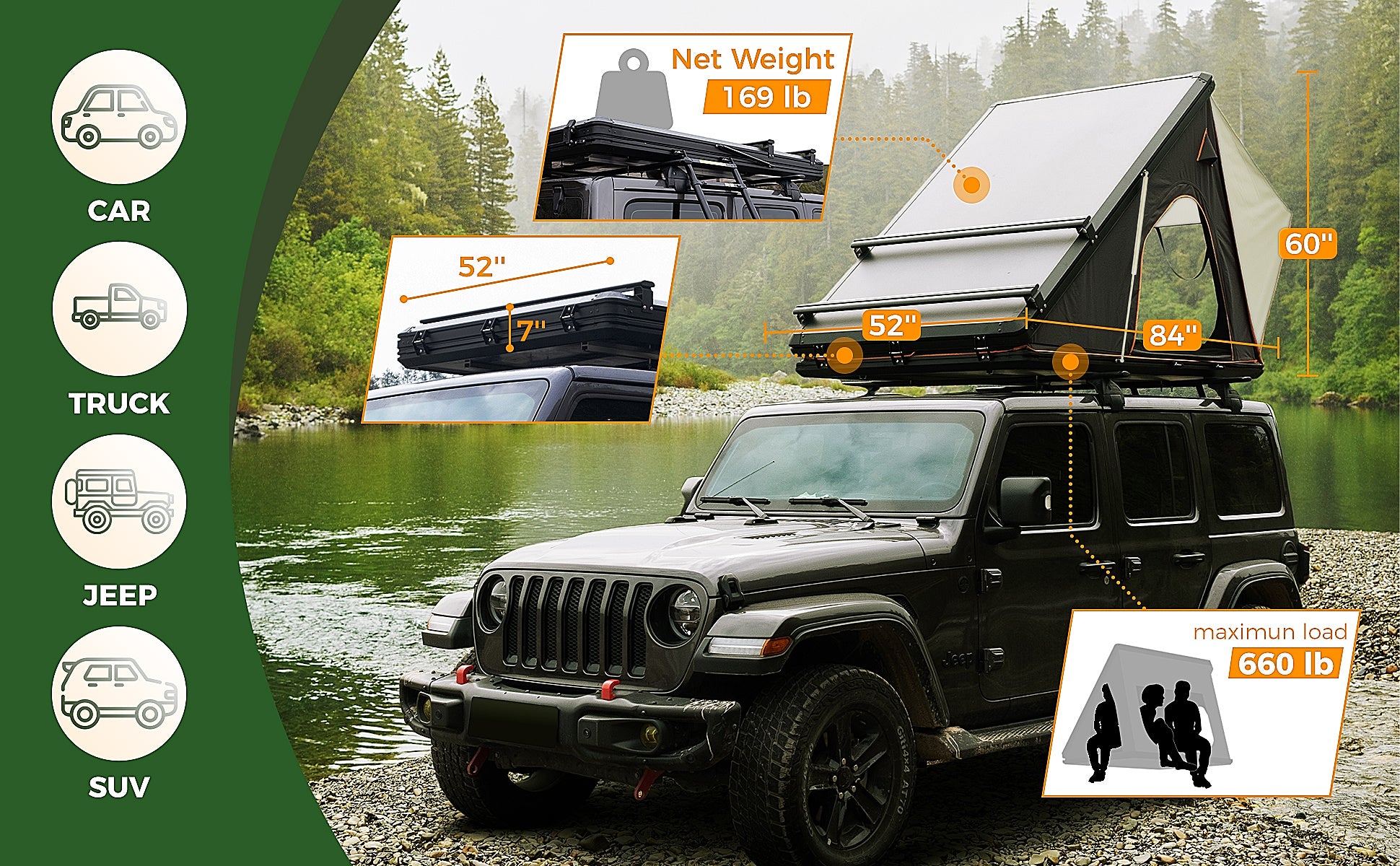 Galahan Triangle Aluminium Hard Shell Grey Rooftop Tent – Durable Camping Roof Tent - Image 14